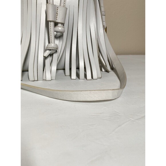 Dooney & Bourke Christa Drawstring Crossbody Bag White Leather Fringe Bucket - Picture 8 of 12